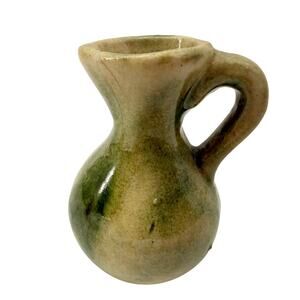 vintage miniature green Pitcher 2.25" tall handled jug mini art pottery Cruet